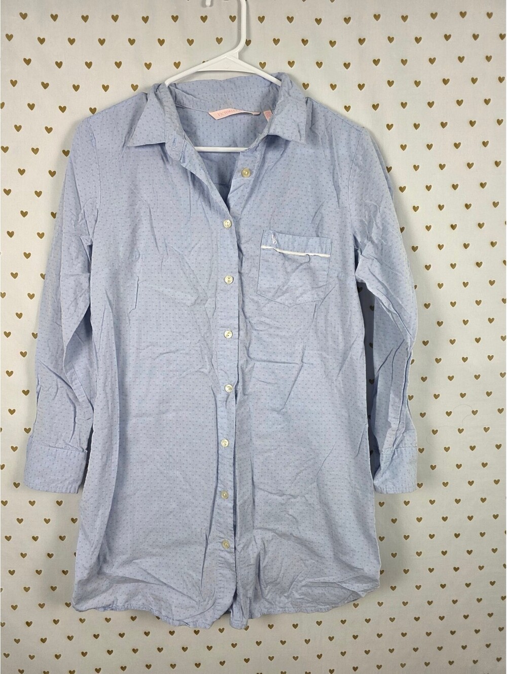 Victorias Secret Blue Button Down Nightgown shirt Sleep Tee SMALL Pajama